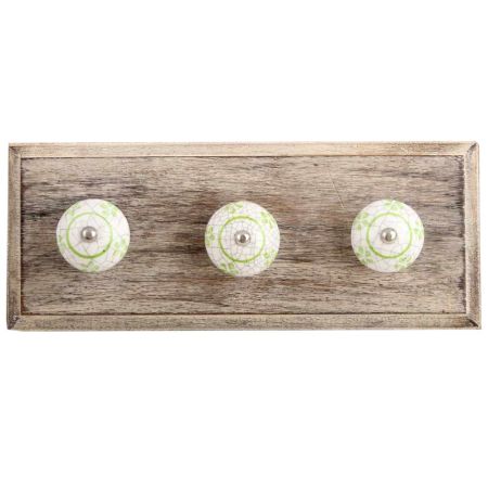 Pea Green Floral Crackle Ceramic Wooden Hook